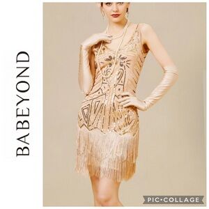(NWT) Babeyond Retro Art deco, fringes, beaded, sequined Flapper Dress size L